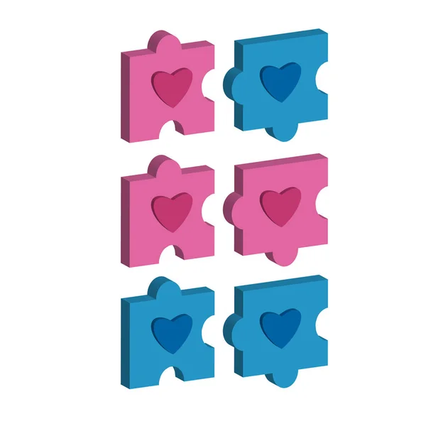 Puzzelstukjes met een hart. Liefde tussen vrouwen en mannen. Liefde concept — Stockvector