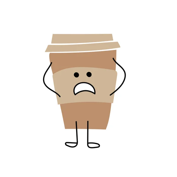 Xícara de café - personagem de desenho animado engraçado com emoção de surpresa - fundo branco —  Vetores de Stock