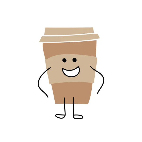 Café de dibujos animados. Llévate el café. Feliz taza de café. Vector — Archivo Imágenes Vectoriales