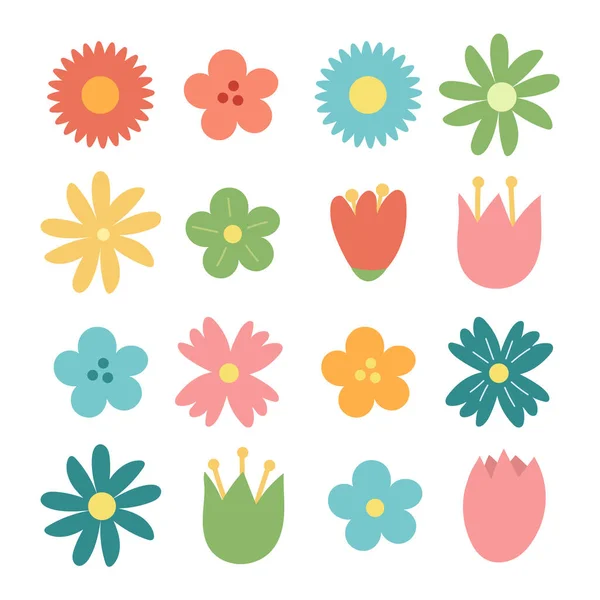 Conjunto de iconos de flores dibujadas a mano aisladas en blanco. Lindo diseño de dibujos animados — Vector de stock