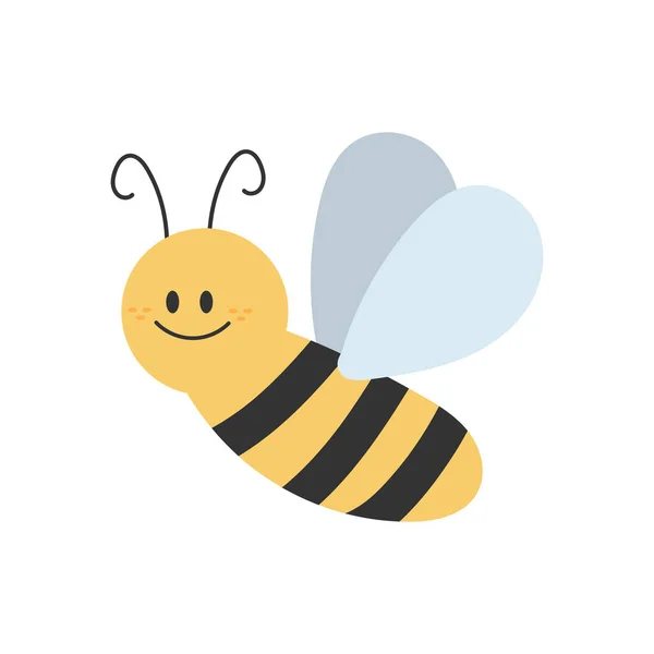 Lovely simple design of a cartoon yellow and black bee on a white background — Stock Vector