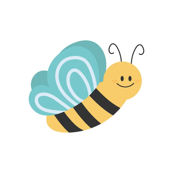 Lovely simple design of a cartoon yellow and black bee on a white background — Stock Vector