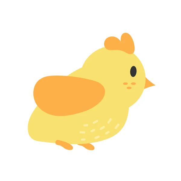Lindo pollo de dibujos animados. Divertido pollo amarillo en mano dibujado estilo simple, vector — Vector de stock
