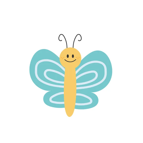 Borboleta dos desenhos animados. Personagem sorridente bonito para design infantil. Vetor — Vetor de Stock