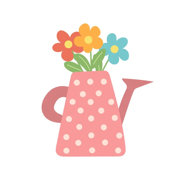 Bloemenboeket in de gieter. Schattige lente hand getekend illustratie — Stockvector