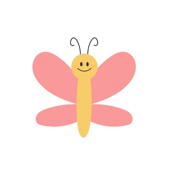 Borboleta dos desenhos animados. Personagem sorridente bonito para design infantil. Vetor —  Vetores de Stock