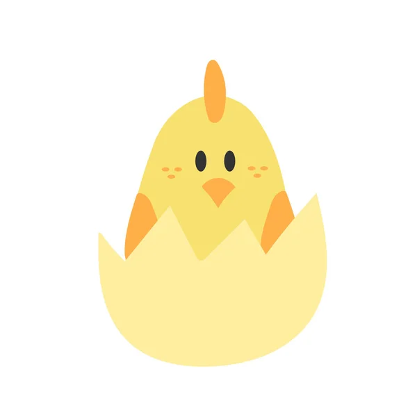 Lindo pollo de dibujos animados. Divertido pollo amarillo en mano dibujado estilo simple, vector — Vector de stock