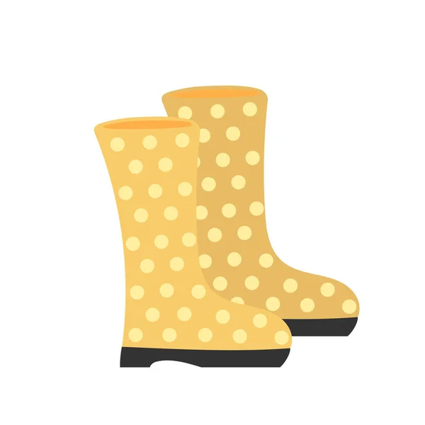 Hand drawn cartoon yellow rubber boots with dots. Cute funny vector — Stock Vector