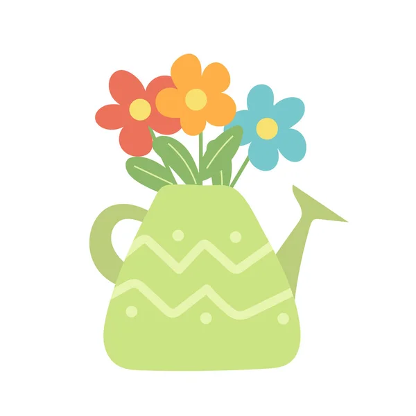 Buquê de flores na lata de rega. Bonito primavera ilustração desenhada à mão — Vetor de Stock