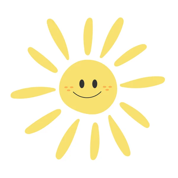 Roztomilá vtipná postava Slunce. Vektorové ručně kreslené slunce izolované na bílém pozadí — Stockový vektor