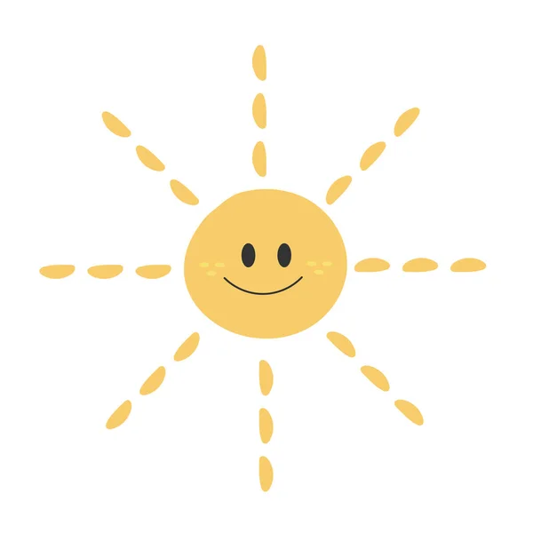 Sevimli komik Sun karakteri. Güneşi beyaz arkaplanda izole eden vektör el — Stok Vektör