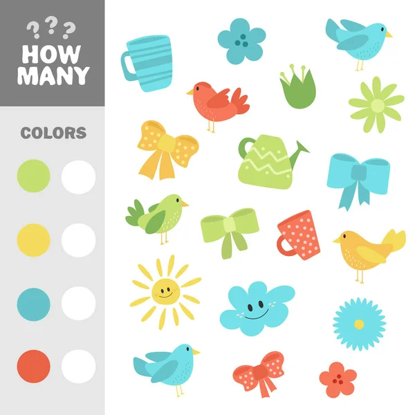 Count How Many Items Color Vector Educational Game Cute Spring — Stock Vector