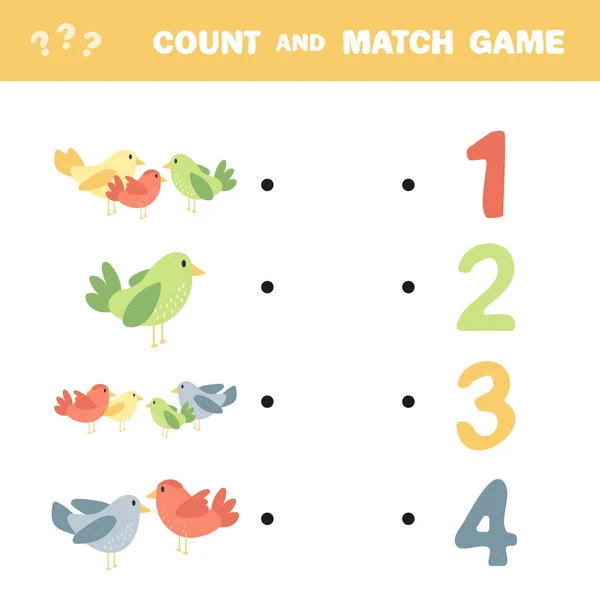 Zählspiel Für Vorschulkinder Bildung Ist Ein Mathematisches Spiel Die Vögel — Stockvektor
