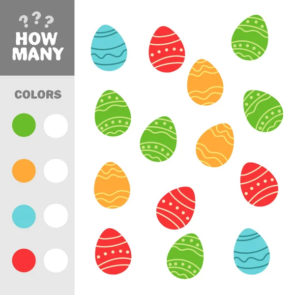 Cuántos huevos de Pascua elementos con colores. Juego educativo para niños — Vector de stock