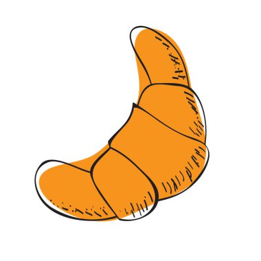 Vektör el kruvasan, ikon. Tasarım menüsü kafesi ve ambalajı için beyaz arkaplanda vektör izole edildi. Trandy basit illüstrasyon. Çizgi film biçimi.