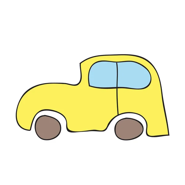 Roztomilé Žluté Auto Izolované Bílém Pozadí Ikona Ručně Kresleném Stylu — Stockový vektor