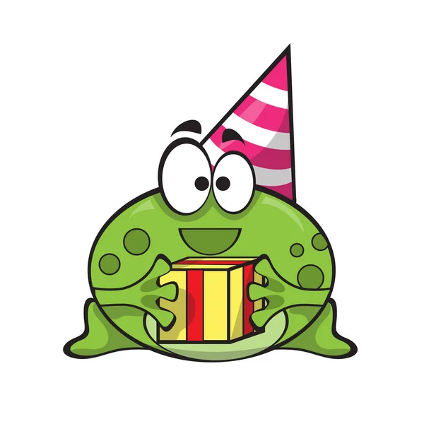 Funny Cute Birthday Card Baby Frog Wearing Party Hat Cute — Stock Vector