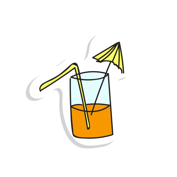 Aufkleber Sommercocktail Saft Glas Mit Einem Regenschirm Auf Weißem Hintergrund — Stockvektor