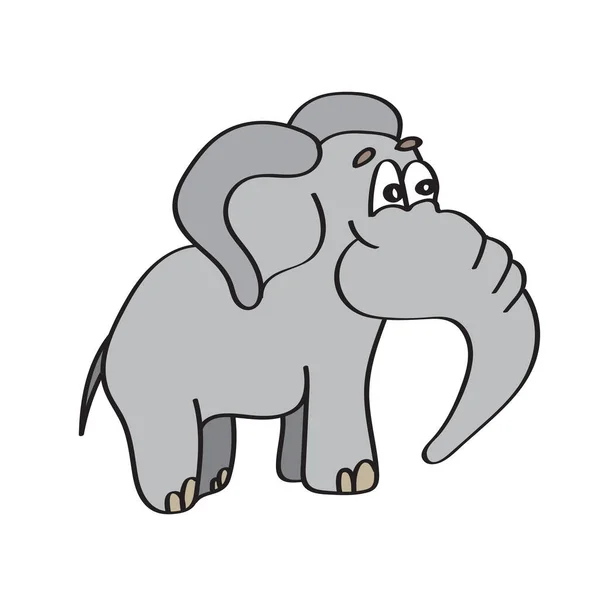 Cute Cartoon Elephant White Vector Illustration Simple Hand Drawn Style — Stock Vector
