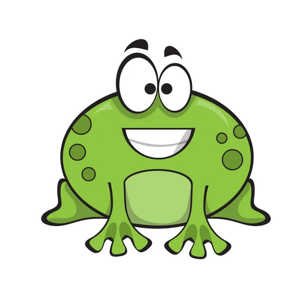 Roztomilý Usmívající Zelená Žába Kreslený Postava Izolované Bílém Pozadí — Stockový vektor