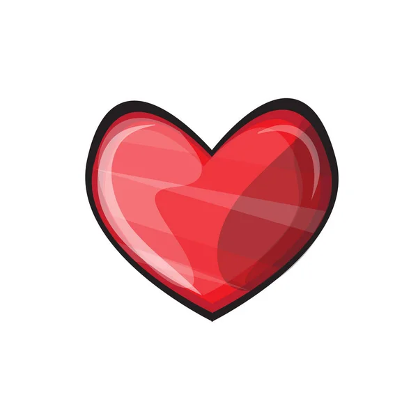 Icono rojo en forma de corazón, decoraciones GUI. Vector de dibujos animados aislado en blanco — Vector de stock