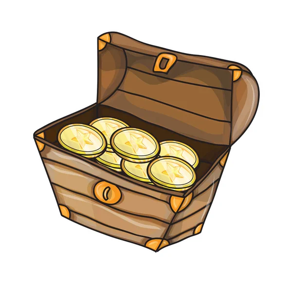 Θησαυρός Φωτεινό Ξύλινο Κουτί Διανυσματική Απεικόνιση Του Θώρακα Χρυσό Πολλά — Διανυσματικό Αρχείο