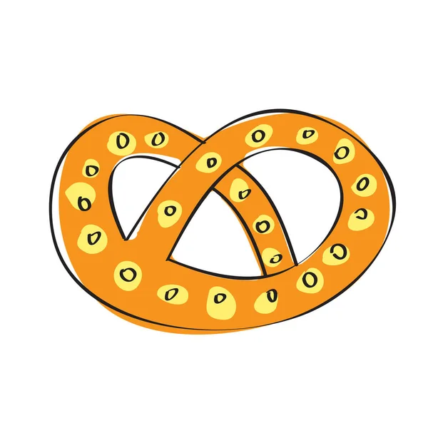 Bonito pretzel. Ícone de ilustração de desenho animado desenhado à mão vetorial. Isolado em branco — Vetor de Stock