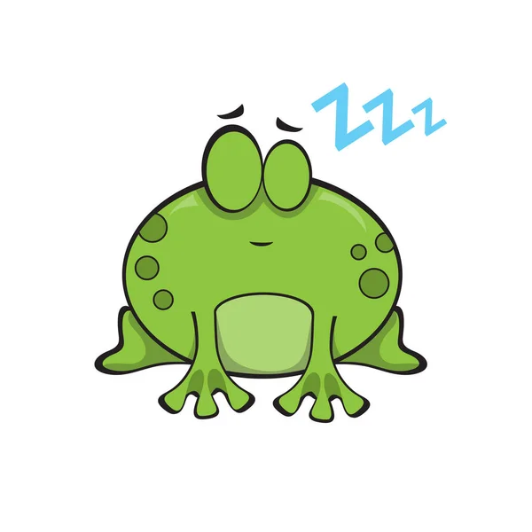 かわいいカエルの睡眠。白に孤立したカエルのキャラクターのベクトルイラスト — ストックベクタ