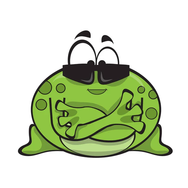 交差腕を持つサングラスを身に着けている漫画カエルキャラクター — ストックベクタ