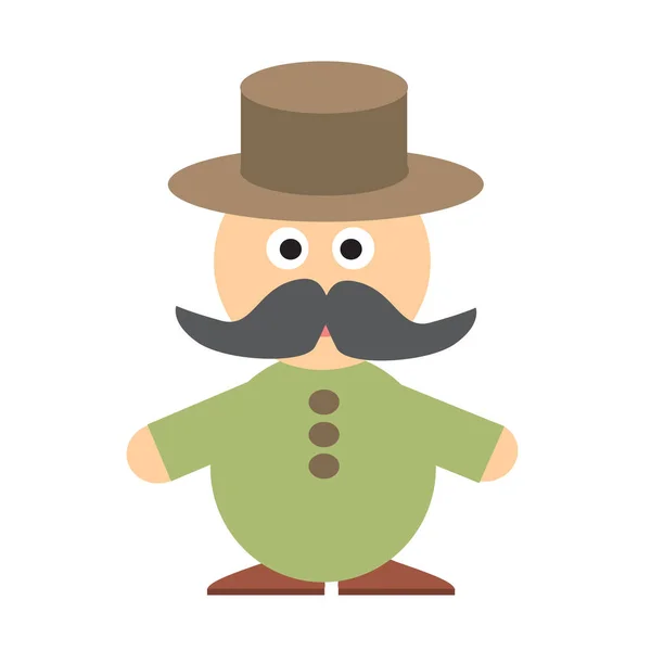 Icono plano vectorial del trabajador. Icono del vector del agricultor. Hombre con bigote en sombrero avatar — Vector de stock