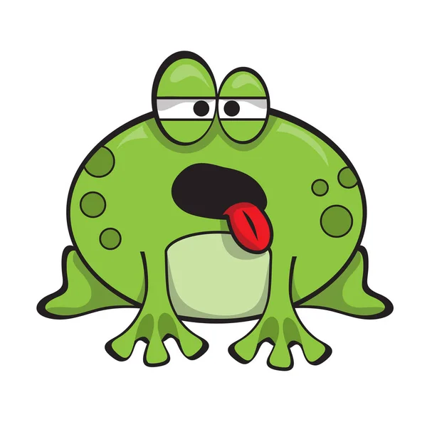 かわいい緑のカエルは、舌を突き出し、心配そうな無気力な態度を示す — ストックベクタ