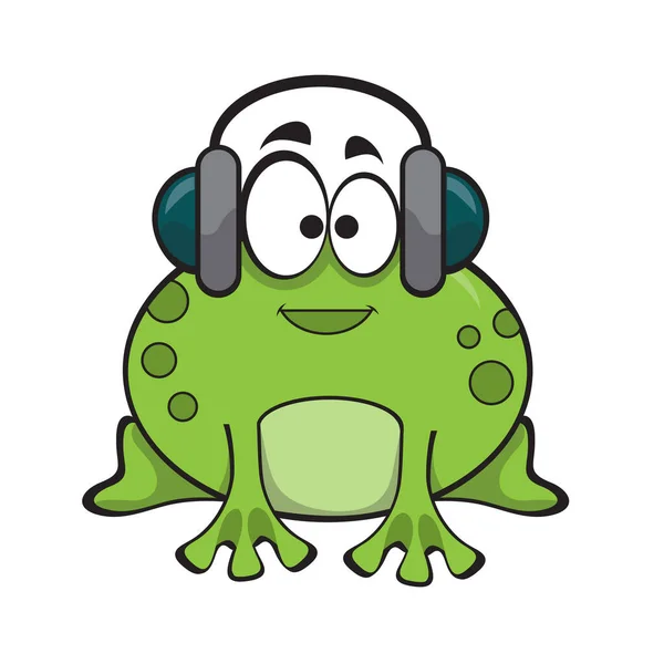 Słodka żaba słuchająca muzyki ze słuchawką. Cute ilustracji zwierząt kreskówki. — Wektor stockowy