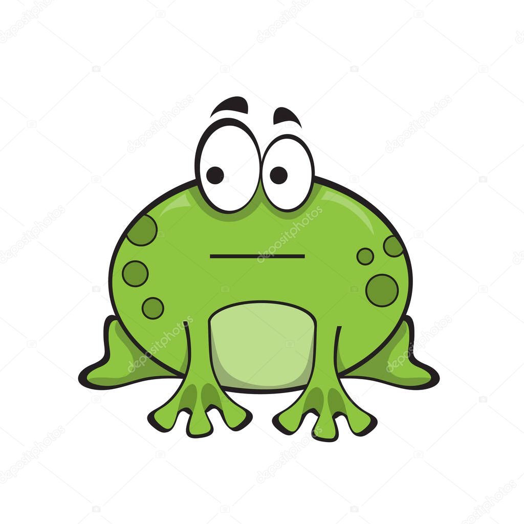 Cute green frog with indifferent emotion. The frog looks to the side.