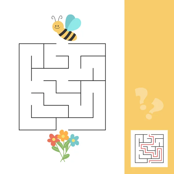 Puzzle labirinto per bambini. Aiuta le api a trovare fiori. Scheda attività bambini. — Vettoriale Stock