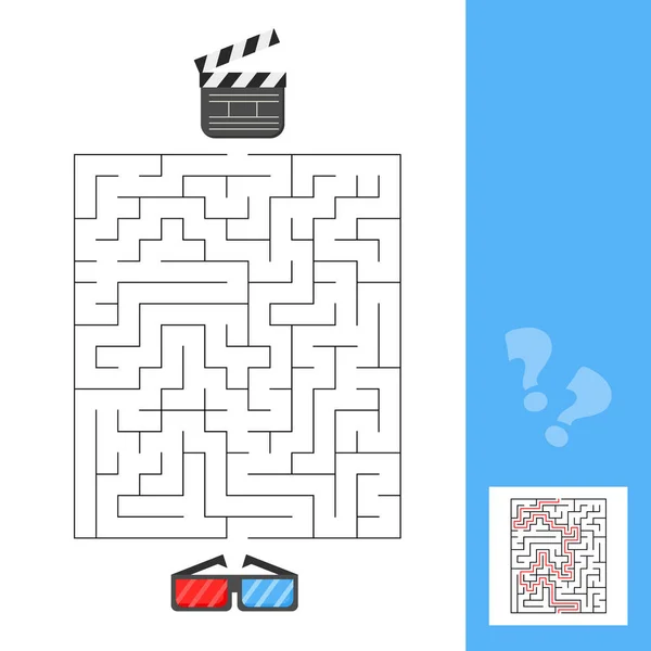 3D-Brille und Film Clapperboard Labyrinth-Spiel für Kinder — Stockvektor