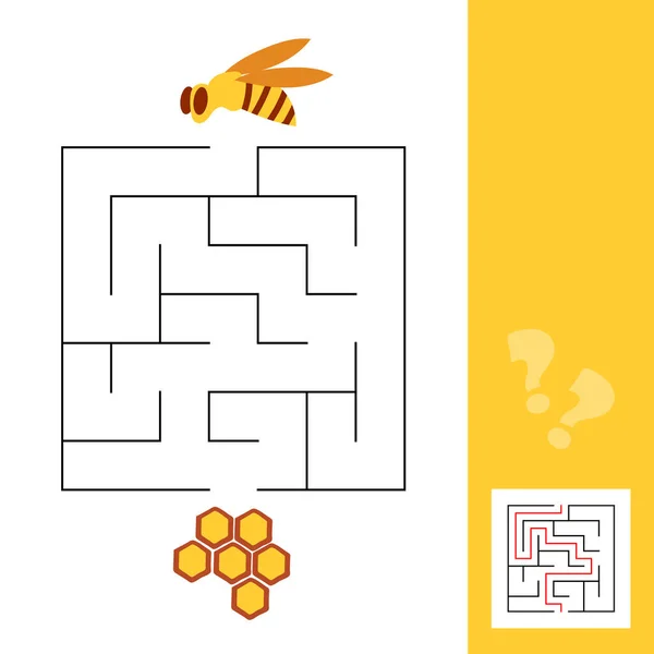 Bienen und Waben Labyrinth-Spiel für Vorschulkinder. Einfaches Spiel mit Lösung — Stockvektor