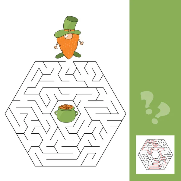 Maze játék gyerekeknek. Segíts gnome kobold, hogy megtalálja az utat a pot arany. — Stock Vector