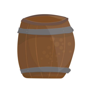 Ahşap fıçı, beyaz arka planda izole edilmiş çizgi film tarzında..