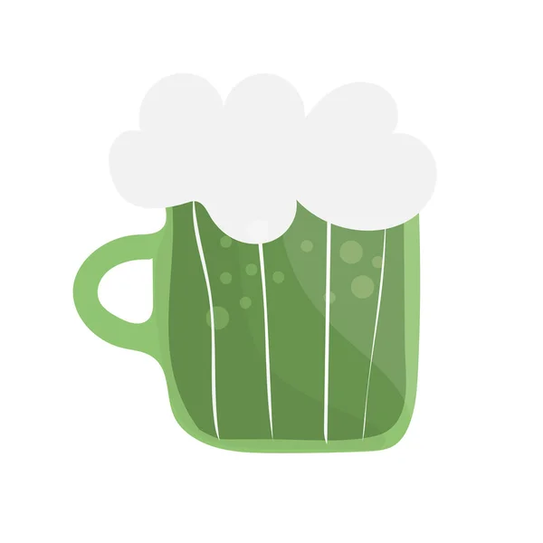 Vecteur bière verte dessinée à la main isolé sur blanc. Joyeuse Saint-Patrick. — Image vectorielle