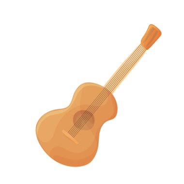 Akustik gitar vektörü izole edildi. Beyaz üzerine çizgi film gitar simgesi