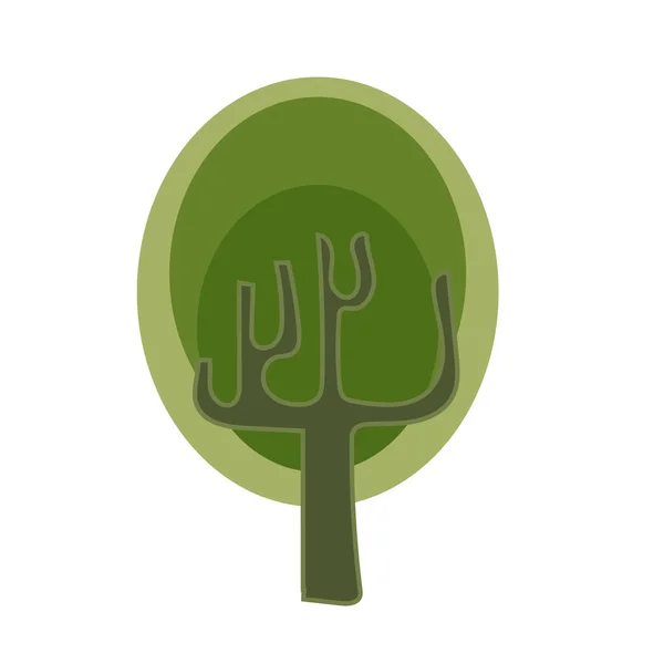 Ícone da árvore com coroa de folha verde na temporada de verão, vetor de desenhos animados —  Vetores de Stock