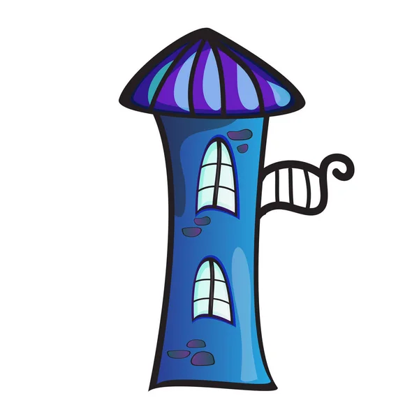 Sprookjesachtige blauwe stenen torens met balkon in leuke cartoon stijl. Vector — Stockvector