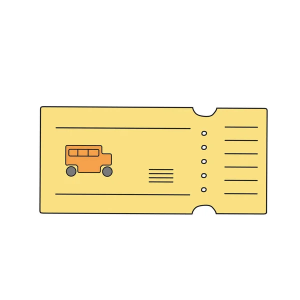 Bilhete de ônibus vetorial em cores amarelas. Desenhos animados estilo arte plana —  Vetores de Stock
