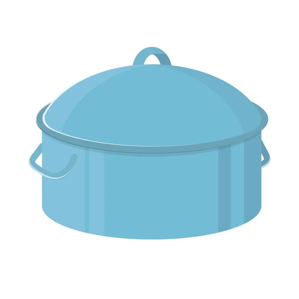 青いキッチンポット、アイコンイラスト、白い背景のベクトル。台所用品 — ストックベクタ