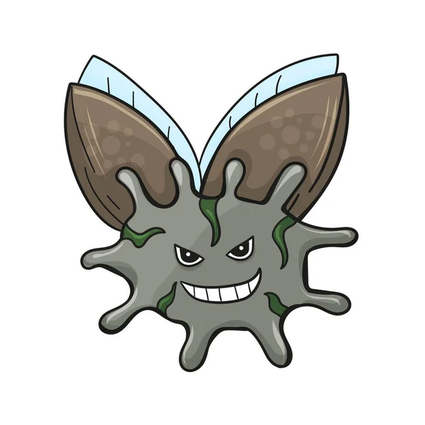 Monstruo de dibujos animados volador sonriente enojado. Vector aislado en blanco — Vector de stock