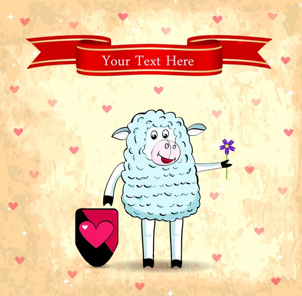 Vector valentine cartoon funny sheep — Stock Vector