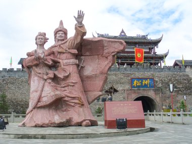 September 3: Statues of Tibet king and Chinese Princess on September 3, 2007 in Songpan, Sichuan, China. Songpan is Tibetan historical and cultural town. clipart