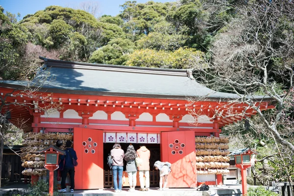 Kamakura, Japonya - 22 Mart 2014: turist egara tenjin tapınak. egara tenjin tapınak Kamakura Şinto bir tapınak kurmuşsun. Efsaneye göre bilinmeyen bir rahip tarafından 1104 kurulmuş. — Stok fotoğraf
