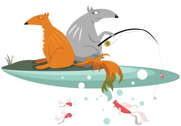 Fox and Wolf are fishing — Stock Photo, Image