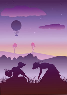 Bahar günbatımı iki kadın